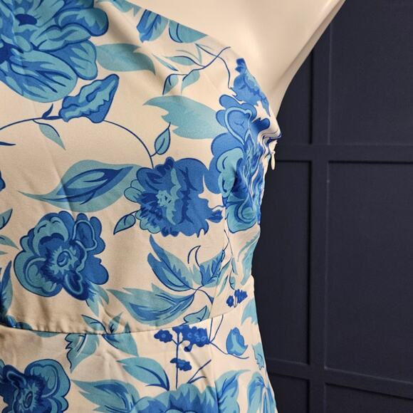 Shein 1 Shoulder Long Sleeve White with Blue Floral Print Dress sz Small - Picture 3 of 5